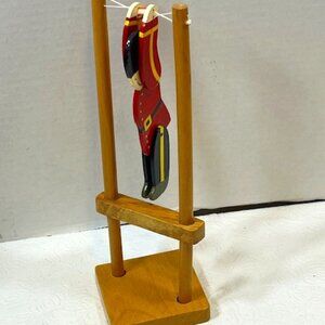 VTG Wooden Soldier Acrobat Flipper Toy Trapeze Sri Lanka Handmade 9.5"Tall